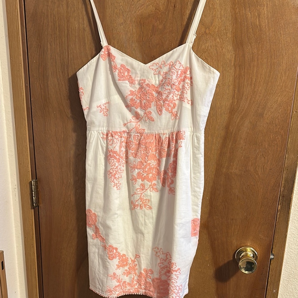 J. Crew White and Coral Mini Dress